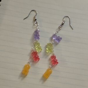 Multicolor Gummy Bear Dangle Earrings - Purple, Green, Red & Yellow